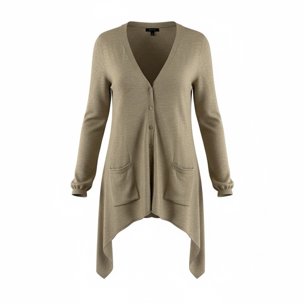 APT 9 Cardigan Sweater Womens Large Tan V-Neck Button Front Ribbed Pockets